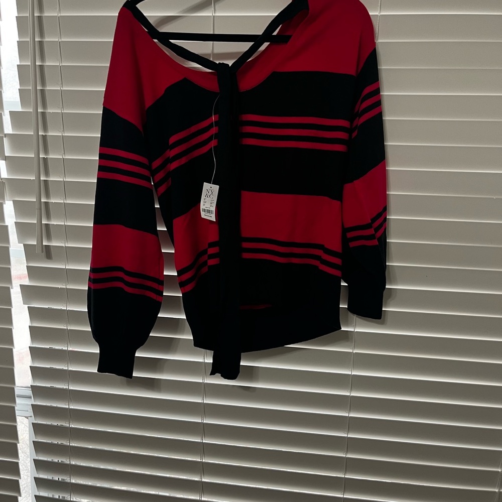 Red and Black Striped Women's Sweater